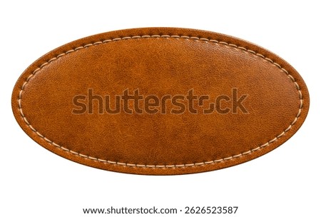 Brown Oval Leather Patch with Seam Details and Smooth Texture in 3D render  isolated white background. 3d illustration