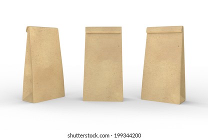 Brown Paper Lunch  Bag Isolated On White With Clipping Path, Packaging For Food , Snack Or Ingredient 