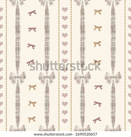 Brown ribbon bow seamless pattern. it features adorable ribbon in a watercolor style. Ideal for creating feminine, aesthetic prints, digital papers, wallpaper, wrapping paper and more.