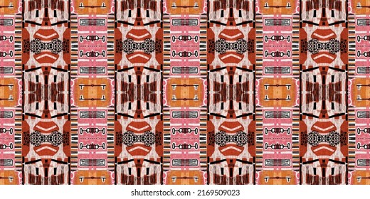 Brown safari animal print patchwork stripe seamless border pattern. Natural quilt clash style in brown printed fabric ribbon trim. Modern tribal abstract africa inspired linear edging background
