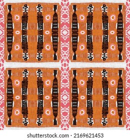 Brown safari animal print patchwork stripe seamless pattern. Natural quilt clash style in brown printed fabric effect. Modern ethnic tribal abstract africa inspired linear patched background
