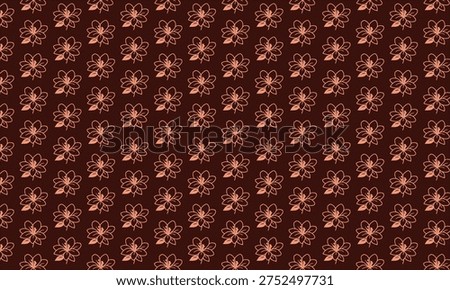 Brown showing repeating pattern of peach outline flowers on dark brown background keywords:...