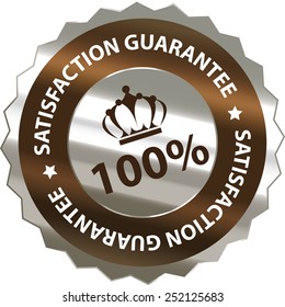 brown silver metallic 100% satisfaction guarantee sticker, sign, badge, icon, label isolated on white