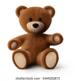 Brown sitting teddy bear - 3D illustration