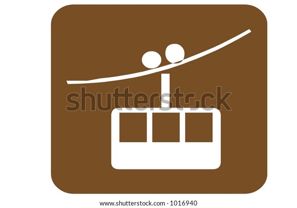Brown Square US Parks And Recreation Sign\
containing the international symbol for a cable car isolated on a\
white background.