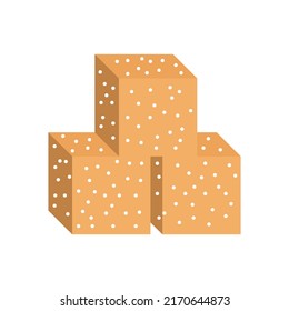 Brown sugar cube food icon illustration. Sweet square diet ingredient isolated white. Healthy shape piece crystal cane and nutrition element refined. Block sweetener granular or sucrose glucose