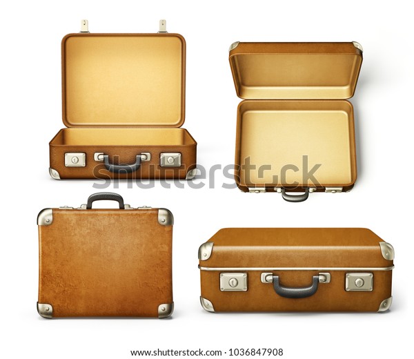 white and tan suitcase