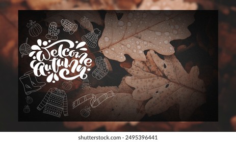 Brown welcome Autumn with doodles. - Powered by Shutterstock