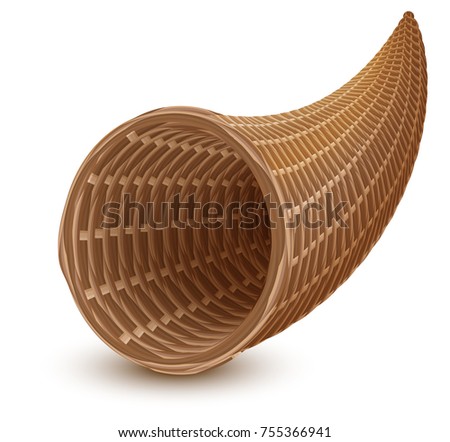 Brown wicker empty cornucopia basket. Isolated on white illustration