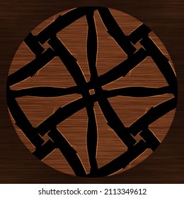 Brown Wood Effect Decorative Inlay Texture. Seamless Engraved Oriental Hardwood Style Pattern. Ornamental Grain All Over Print For Elegant Woodwork Circle Motif Backdrop. 