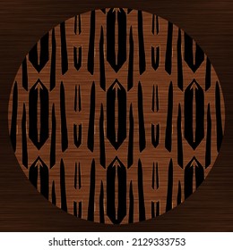 Brown Wood Effect Decorative Inlay Texture. Seamless Engraved Oriental Hardwood Style Pattern. Ornamental Grain All Over Print For Elegant Woodwork Circle Motif Backdrop. 