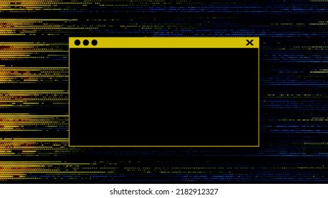Browser Interface. Website Window Mockup, Internet Screen Frame, Browser Tab On Glitch Noise Static Television VFX. Visual Video Effects Stripes Background, CRT Tv Screen No Signal Glitch Effect
