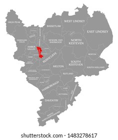 Broxtowe Red Highlighted In Map Of East Midlands England UK