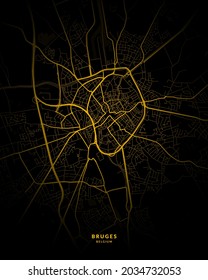 Bruges, Belgium City Map Style Gold - Bruges City Map Poster Wall Art Home Decor - Bruges City Gold Map
