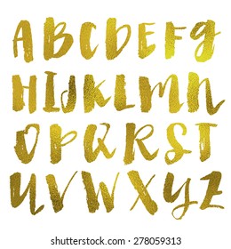 Brush Lettering Alphabet Letters With Gold Foil Texture. 