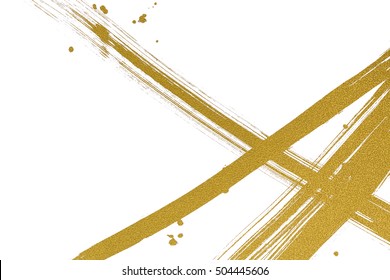 Brush Painted Gold  Line With Drops On White Background