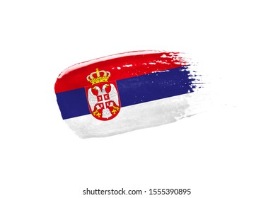 Brush Painted Serbia Flag. Hand Drawn Style