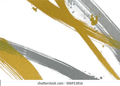 
Brush Painted Silver And Gold  Line With Drops On White Background

