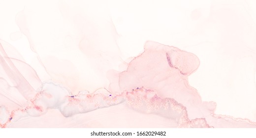 Brush Stroke Flow. Rose Gold Grunge Wall Texture. Sepia Marble Diagonal. Agate Art. Pastel Watercolor. Water Color Isolated. Color Splash. Pink