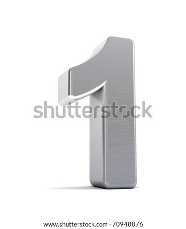 Brushed chrome number one 3D illustration isolated on white