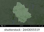 Brusy Commune. Administrative area of Poland highlighted and outlined on a darkened colored elevation map