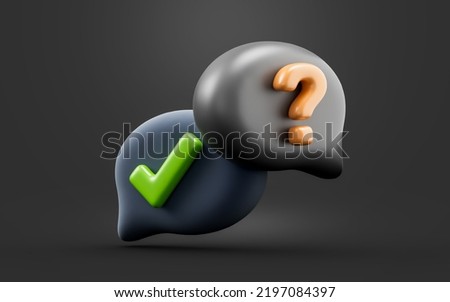 bubble chat with check question mark sign on dark background 3d render concept for desecration