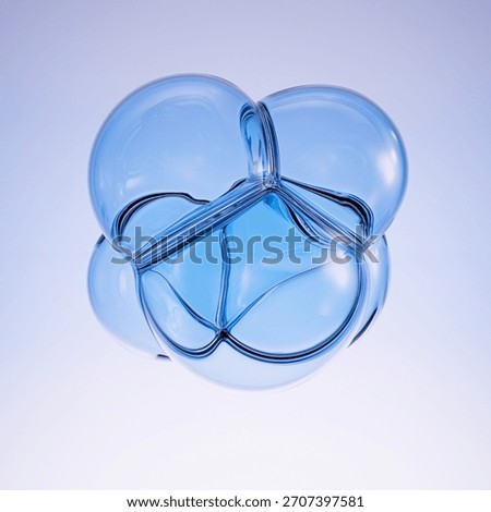 Bubble cluster with interconnected structures. Abstract blue glass molecule model, symbolizing science, technology, innovation in cosmetic beauty products. 3d rendering