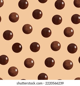 Bubble Milk Tea Texture. Tapioca Balls Seamless Pattern. Cute Shining Sphere Dots Raster Illustration Can Use For Ads, Booklets.