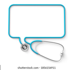 Bubble Stethoscope, Blank Message Frame Isolated On White Background. 3d Render.