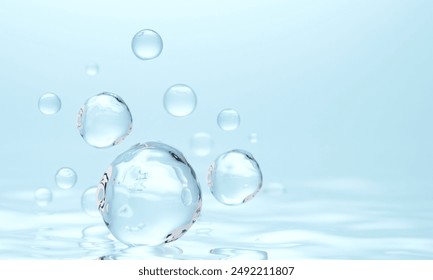 bubbles floating on water surface. 3d illustration