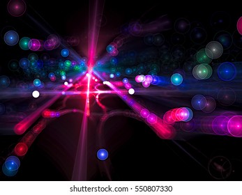 Bubbles way - bright festive or technology blurred background. Glowing in dark circles and lines. Abstract computer-generated image for covers, web design, posters.