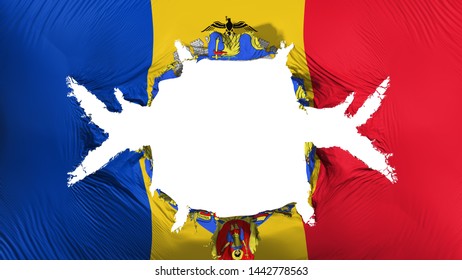 Bucharest, Capital Of Romania Flag With A Big Hole, White Background, 3d Rendering