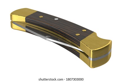 Buck Folding Knife 3D Illustration On White Background