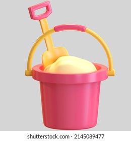 bucket with spade full of beach sand icon 3d illustration render