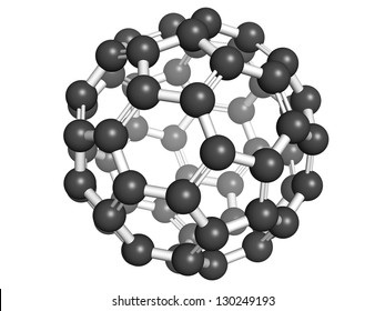 Buckminsterfullerene (buckyball, C60), molecular model. Atoms are represented as spheres