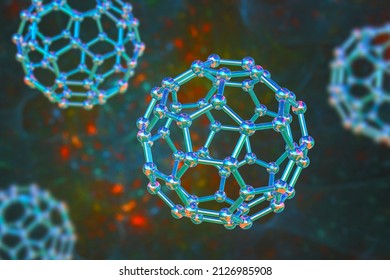 Buckyball, or buckminsterfullerene molecule, 3D illustration. A fullerene molecule is a structurally distinct form (allotrope) of carbon with 60 carbon atoms arranged in a spherical structure