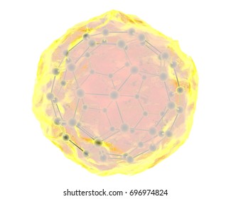 Buckybomb Buckminsterfullerene into Cancer Cell. 3D Rendering.