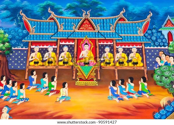 Buddha Art Paint Public Temple Thailand Stock Illustration 90591427 ...