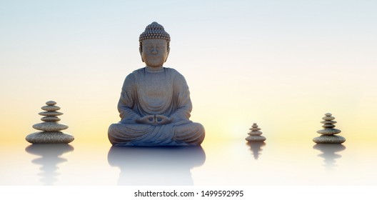 Buddha Statue with stack of stones - 3D illustration
