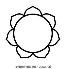 Buddhist Lotus flower in black silhouette isolated on white background.