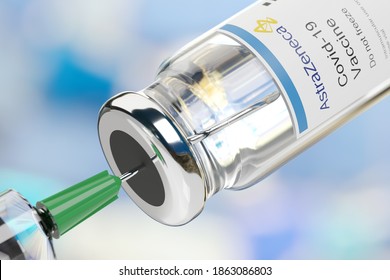 Buenos Aires, Argentina - November 27: Astrazeneca Covid -19 Vaccine Vial And Injection Syringe Isolated On White Background. 3d Illustration.