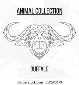 Buffalo Head Geometric Lines Silhouette Isolated On White Background Vintage Design Element Picture