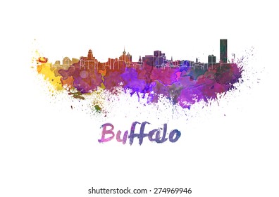 Buffalo skyline in watercolor splatters with clipping path