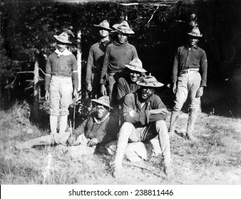 Buffalo soldiers of the 25th Infantry or the 9th Cavalry, while stationed at Yosemite National Park. ca. 1899 - Powered by Shutterstock