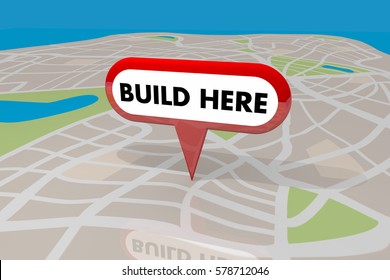 Build Here New Building Construction Property Location Map Pin 3d Illustration