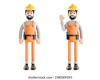 builder cartoon character, funny worker or engineer 3d illustration. - Powered by Shutterstock