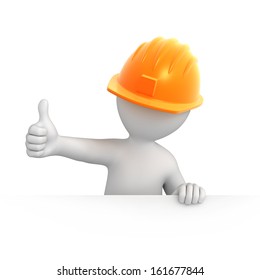 builder with thumb up. 3d image with a work path