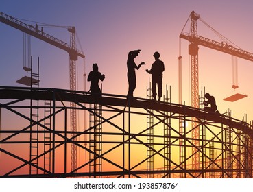 Builders at the construction site.,3d render