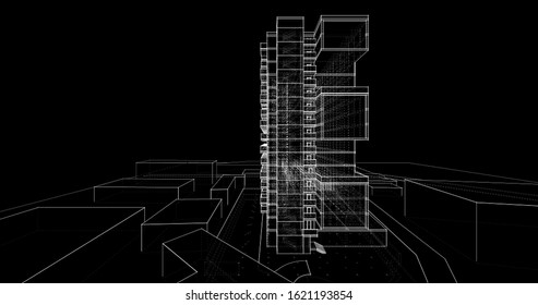 Building Architectural Drawing 3d Illustration Stock Illustration