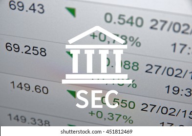 Building Icon And Text SEC, With The Financial Data Visible In The Background.